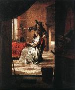 HOOCH, Pieter de Couple with Parrot sg oil painting reproduction